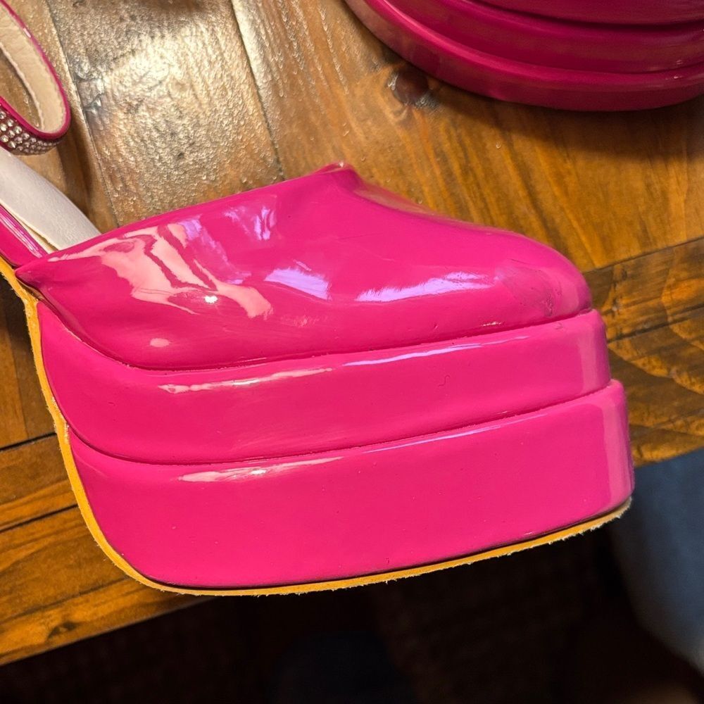 🆕 Hot Pink Rhinestone Platform Heels - Picture 4 of 15
